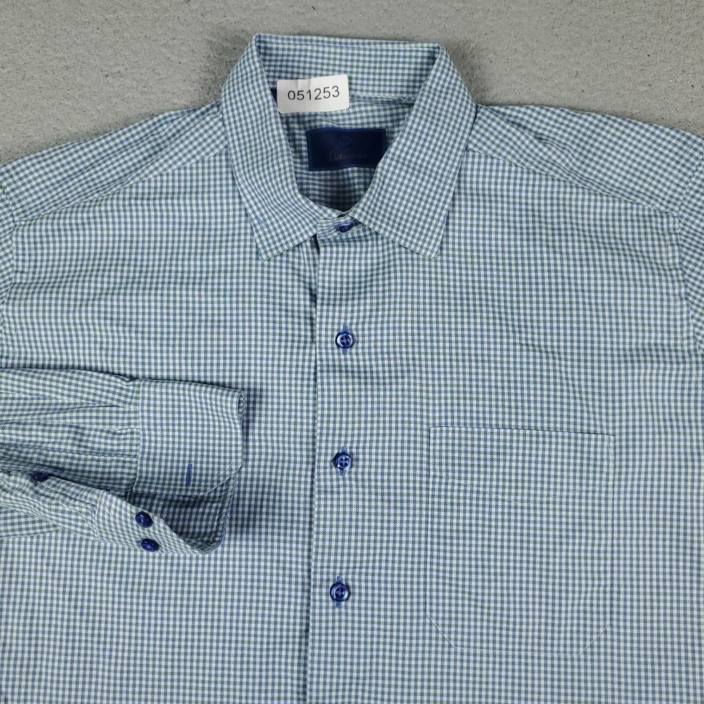 David Donahue Shirt Mens Size XL Blue Check Casual Button Up Long Sleeve